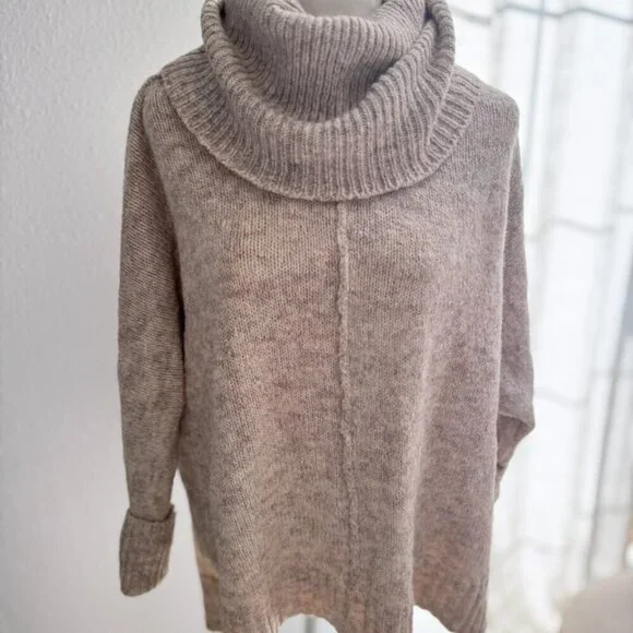 KAISLEY Scandi Neutral Heathered Cowl Turtleneck Boho Oversized Sweater Sz S - Picture 7 of 12